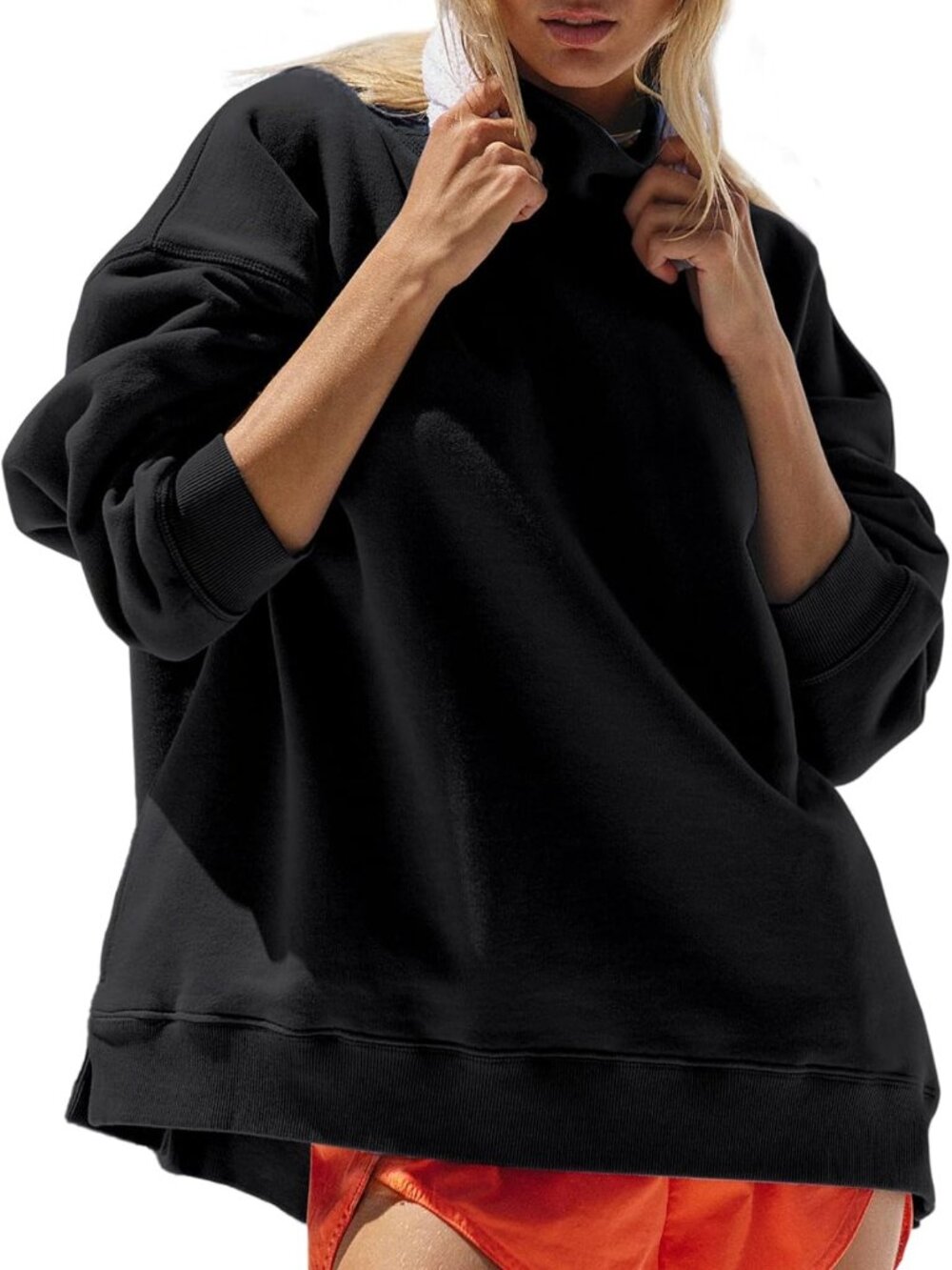 Trendy Oversized Mock Neck Sweatshirt | Long Sleeve Pullover Athletic Top